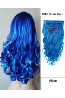 16” 7pcs #Blue Body Wave 100% Remy Hair Clip In Human Hair Extensions 16” 7pcs #Blue Body Wave 100% Remy Hair Clip In Human Hair Extensions